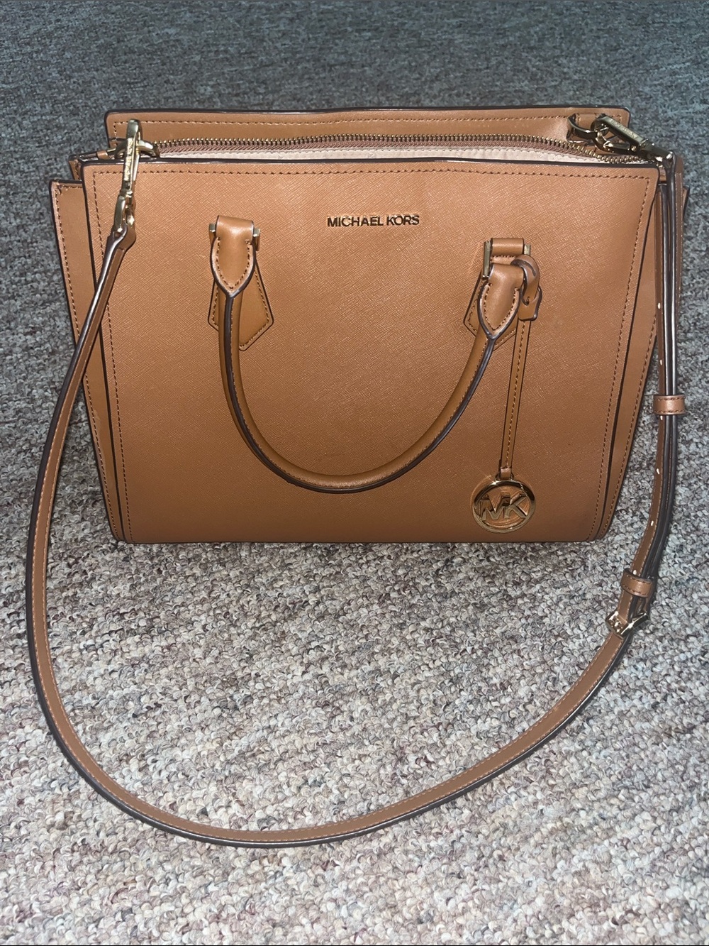Michael Kors Tan Saffiano Leather Satchel with Gold Accents